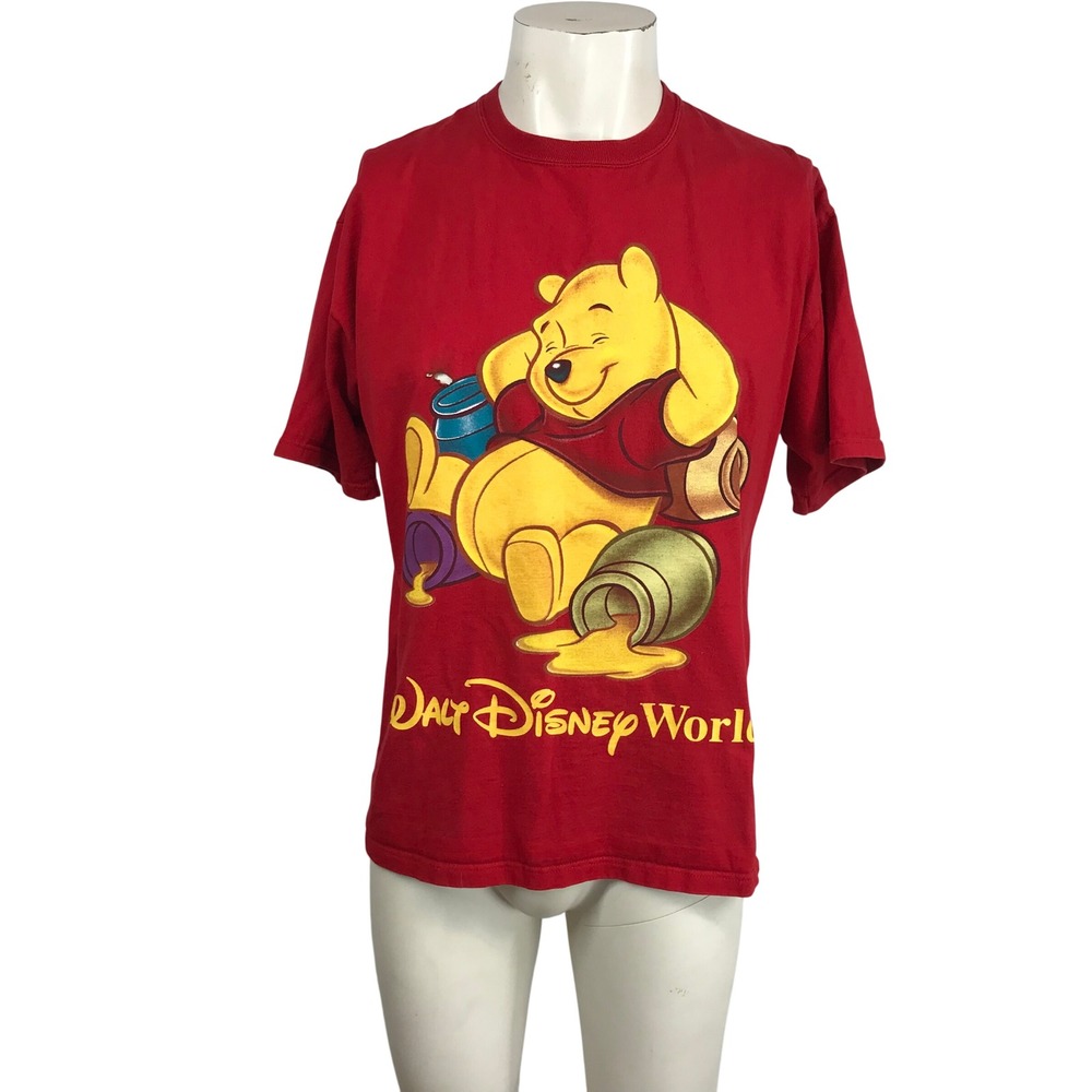 vtg Walt Disney World Winnie the Pooh Honey Pots Red Graphic T-Shirt Mens Small